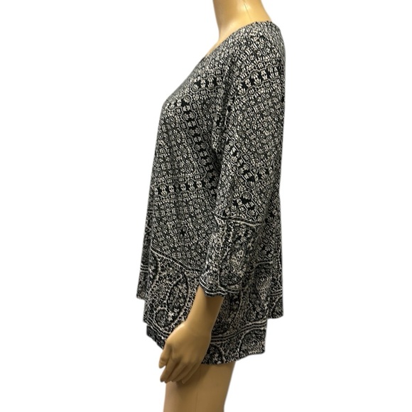 Lucky Brand Black White Paisley 3 Quarter Sleeve Tee Top Womens Plus Size 1X - Picture 2 of 9